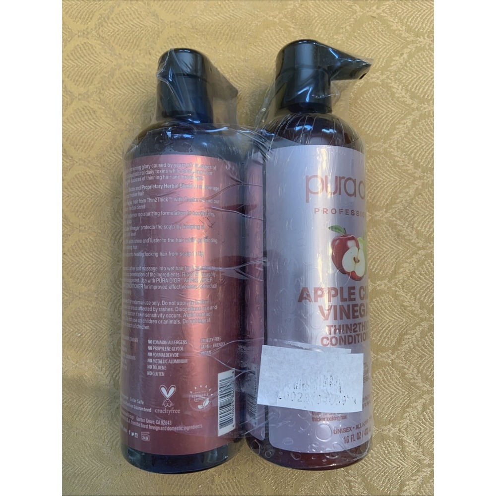 PURA D'OR Dor Apple Cider Vinegar Thin2Thick Shampoo & Conditioner ACV Set, 16oz